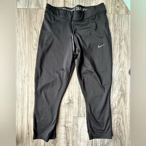 Nike Running Capris Tights Dri-Fit with Drawstring Waist in Black Size Medium